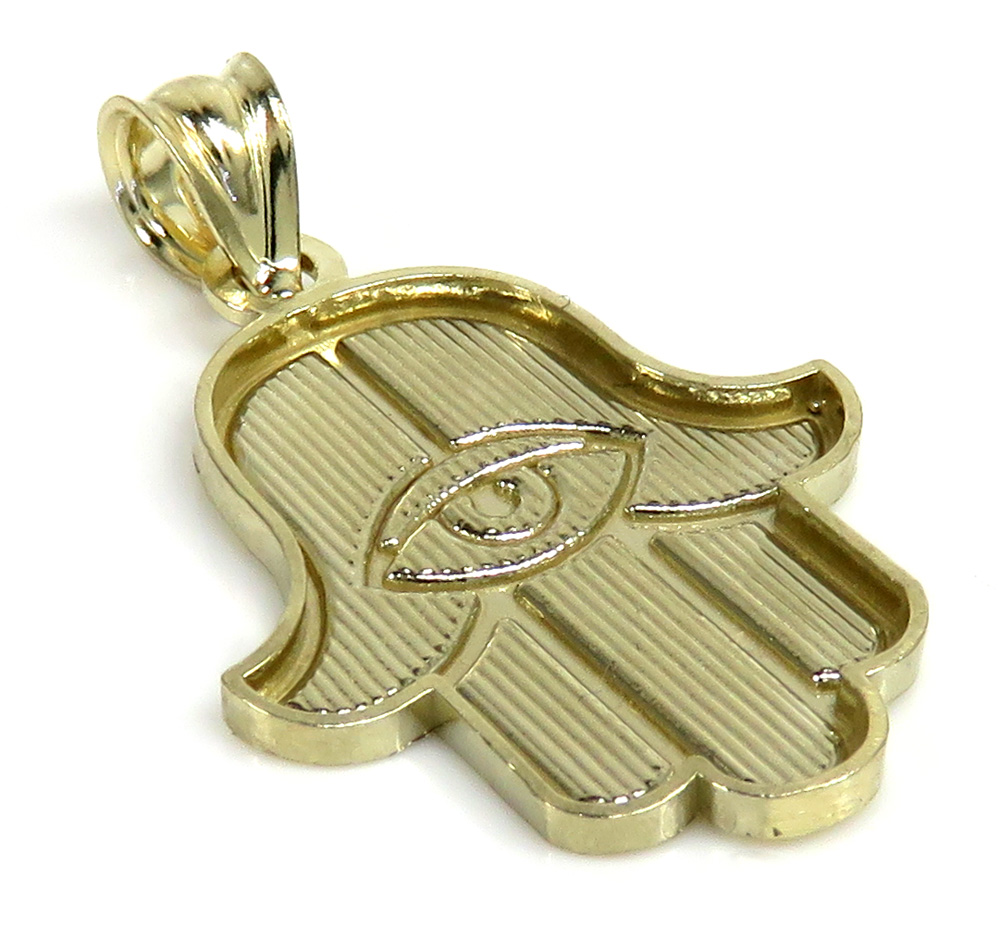 10k yellow gold diamond cut small hamsa pendant  - Image 3