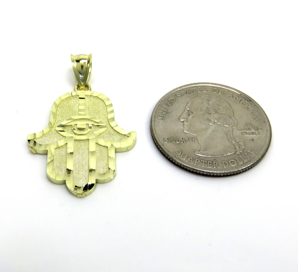 10k yellow gold diamond cut medium hamsa pendant 