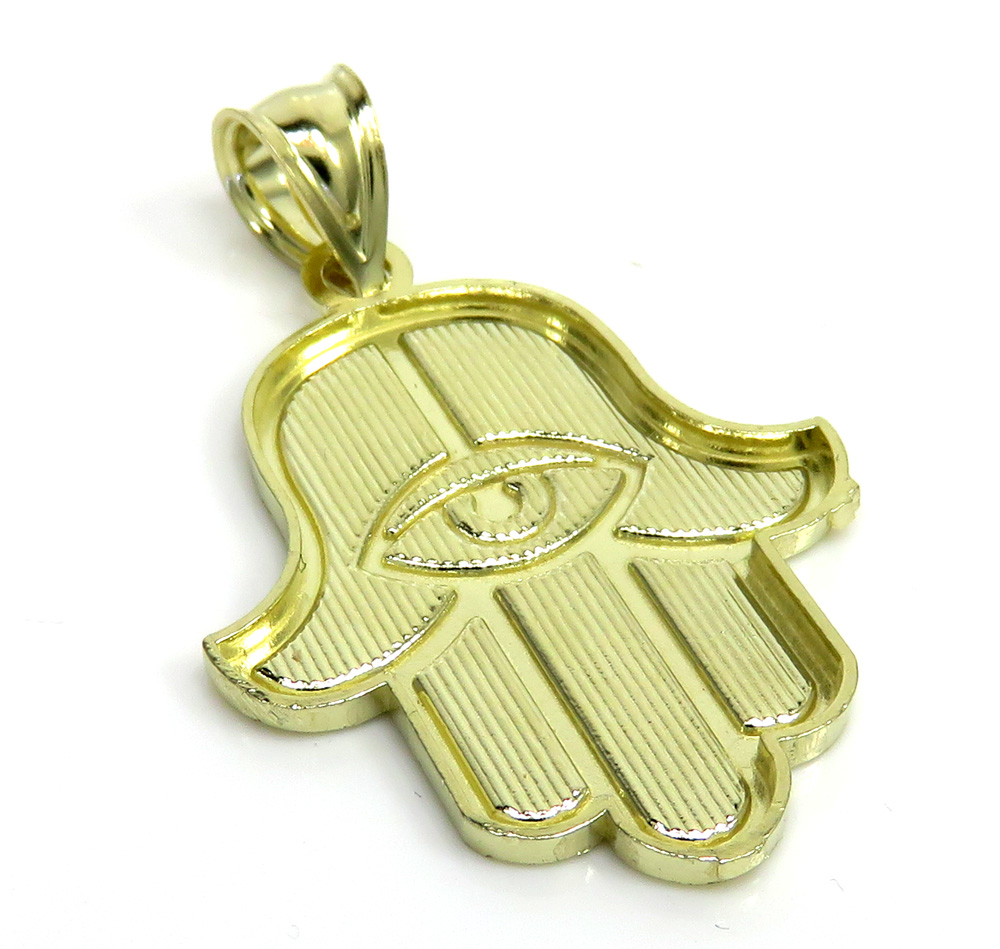 10k yellow gold diamond cut medium hamsa pendant 