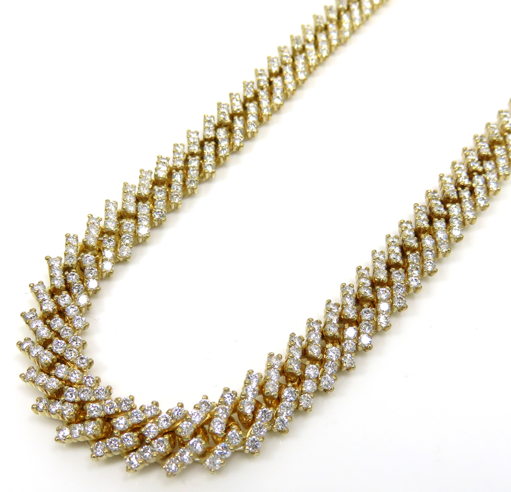 14k yellow white or rose gold diamond miami tight link chain 18-26