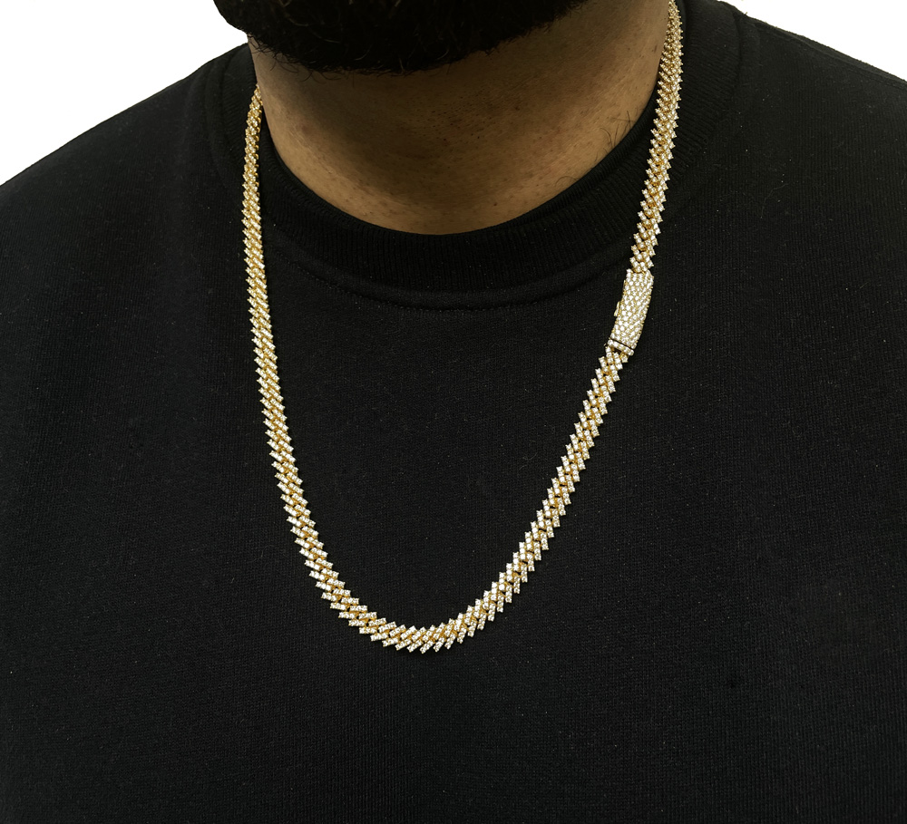 14k yellow white or rose gold diamond miami tight link chain 18-26