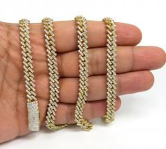 14k yellow white or rose gold diamond miami tight link chain 18-26