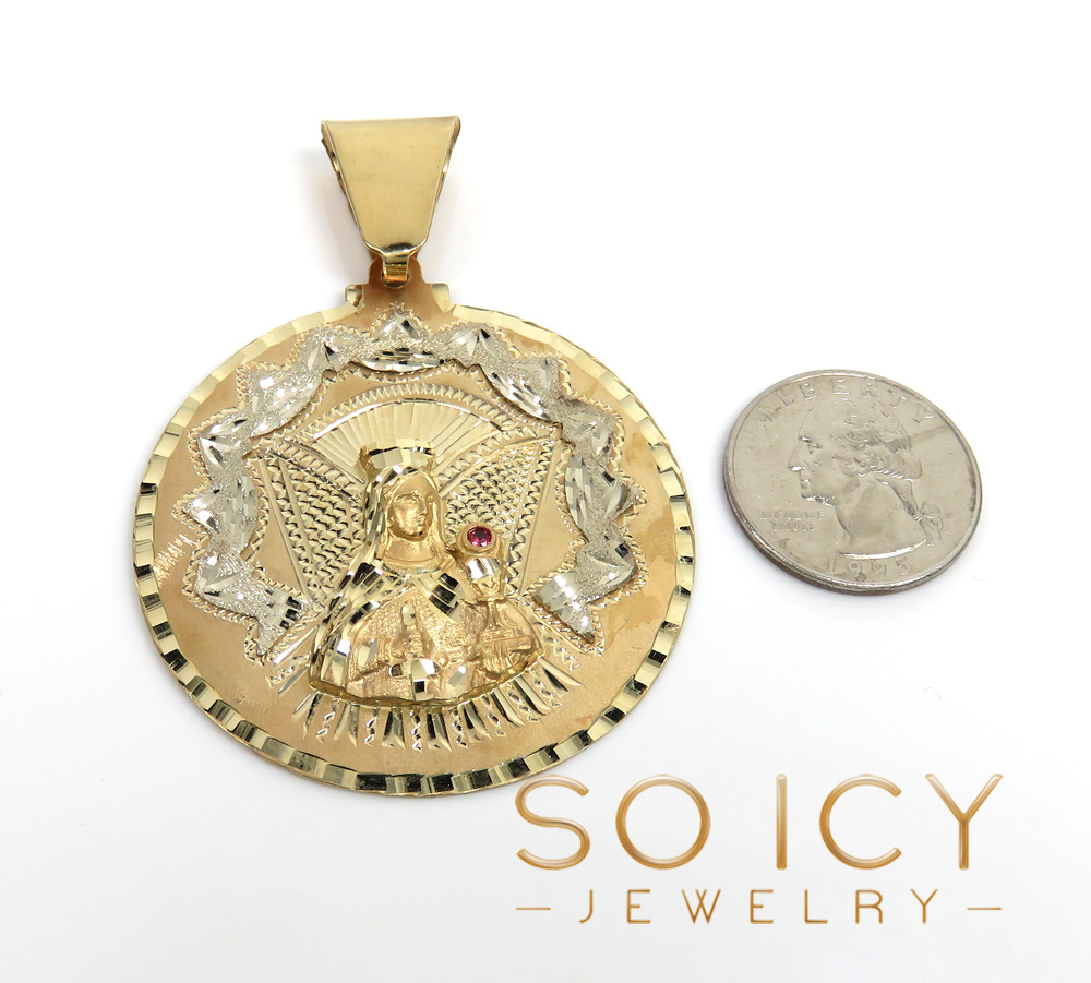 14k two tone gold xl santa barbara ruby cz pendant 0.05ct