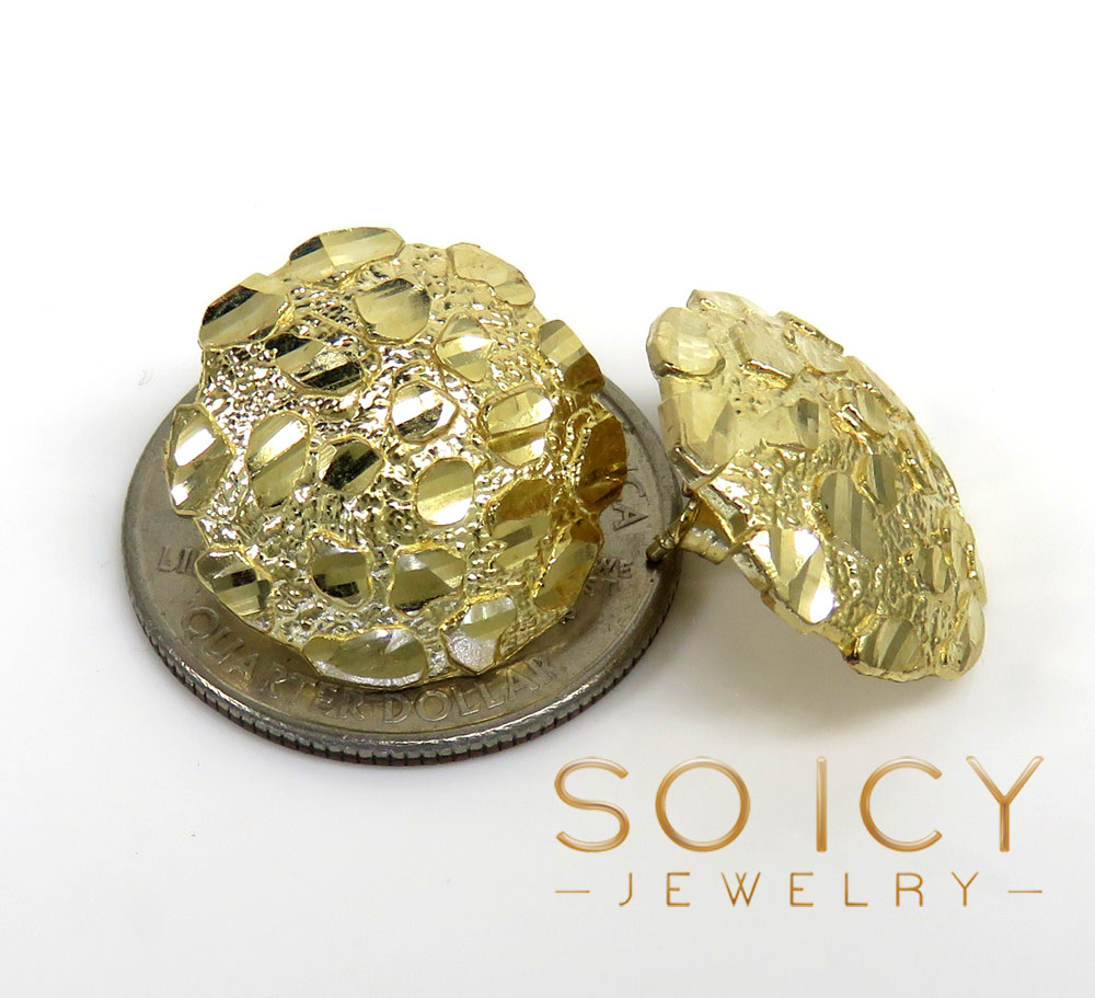10k yellow gold xl round nugget earrings  - Image 3
