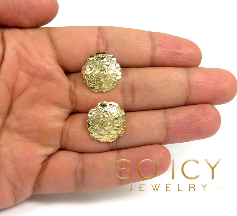 10k yellow gold xl round nugget earrings  - Image 4