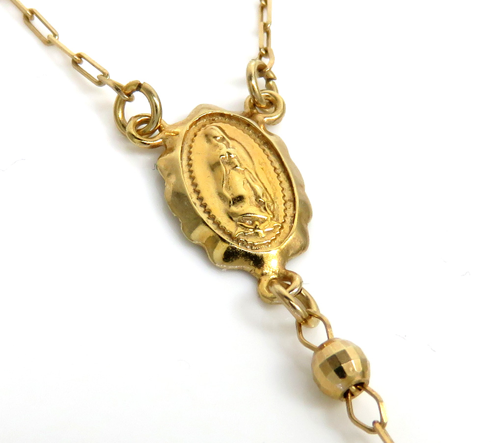 14k yellow gold diamond cut bead rosary chain 26 inch 2.80mm - Image 2