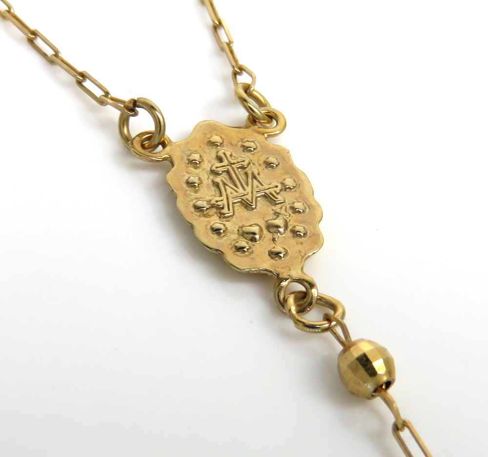 14k yellow gold diamond cut bead rosary chain 26 inch 2.80mm