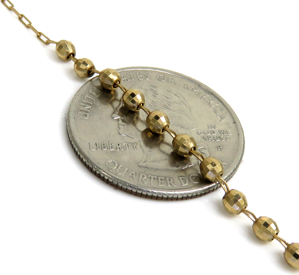 14k yellow gold diamond cut bead rosary chain 26 inch 2.80mm - Image 4