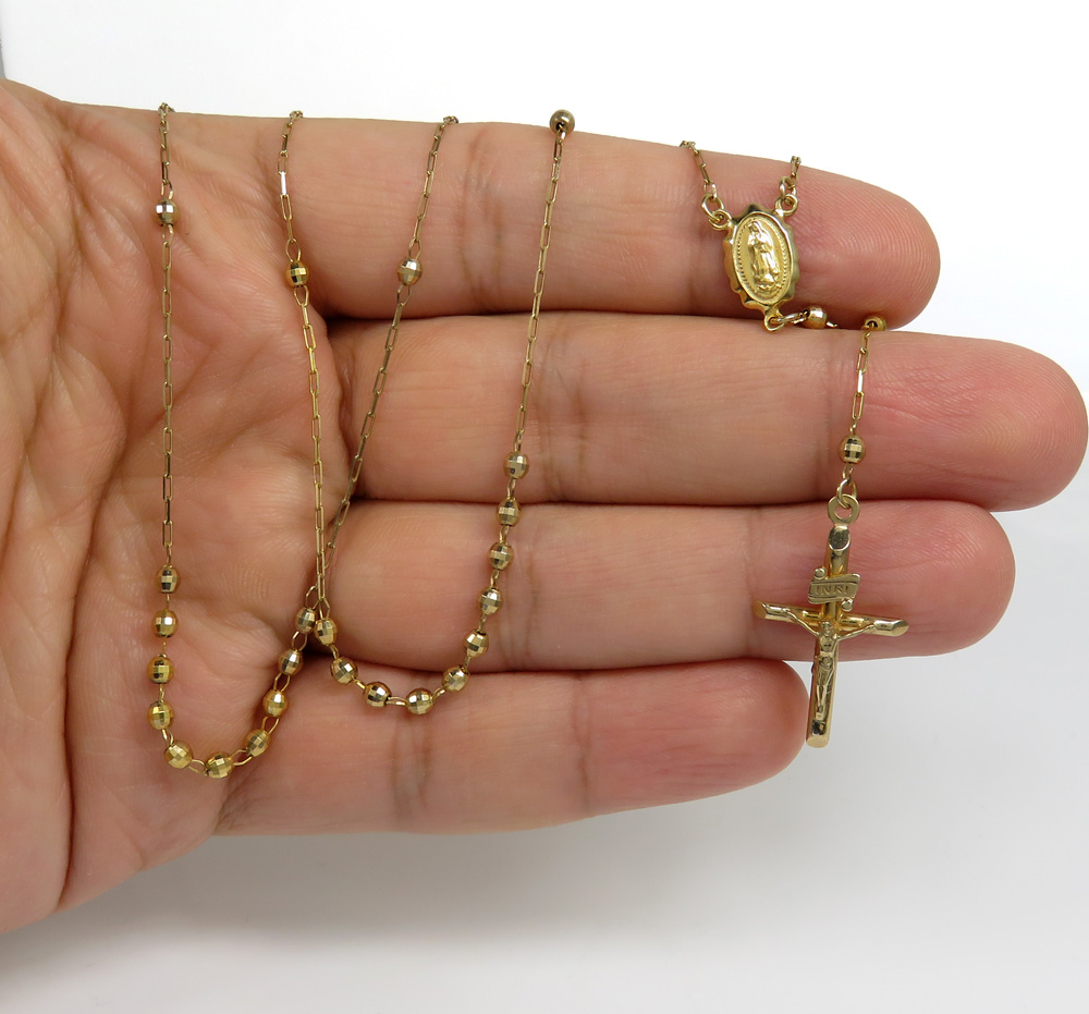 14k yellow gold diamond cut bead rosary chain 26 inch 2.80mm - Image 5