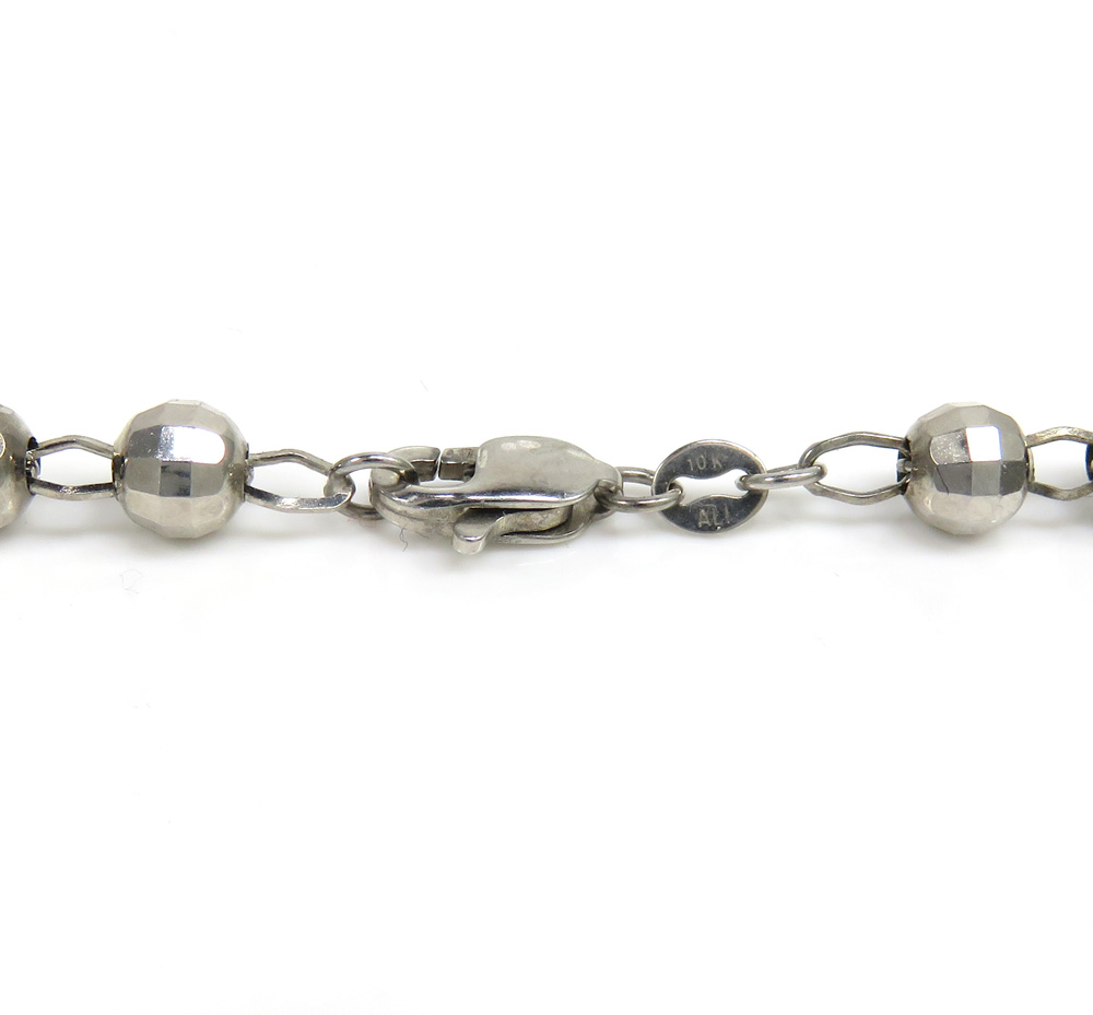 10k white gold diamond cut bead rosary chain 26 inch 5mm