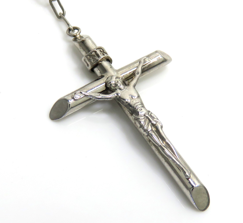 10k white gold diamond cut bead rosary chain 26 inch 5mm - Image 5