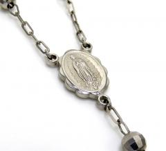 10k white gold diamond cut bead rosary chain 26 inch 5mm