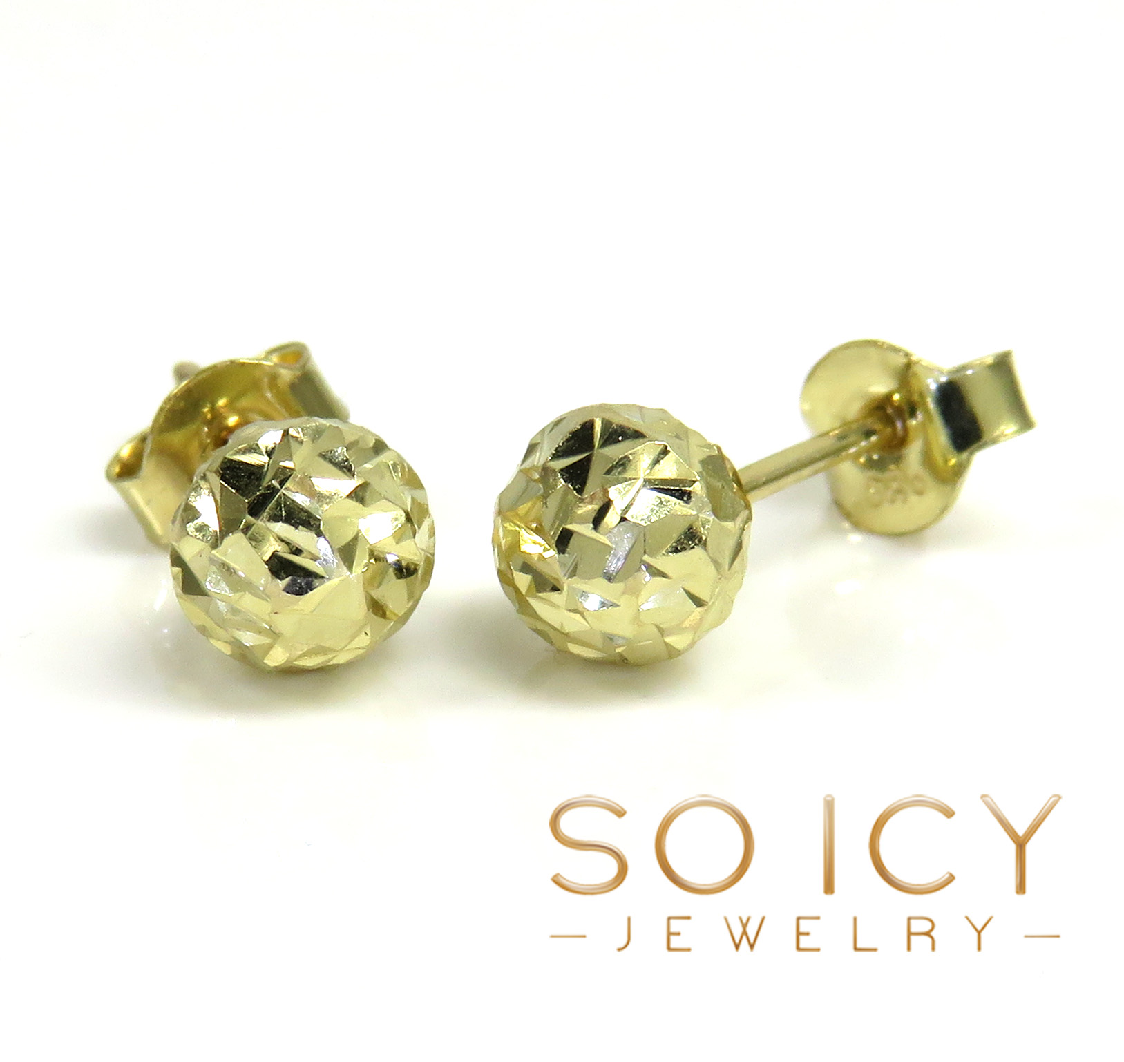 14k yellow gold diamond cut 6mm sphere earrings 