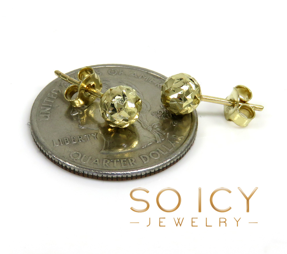 14k yellow gold diamond cut 6mm sphere earrings  - Image 3