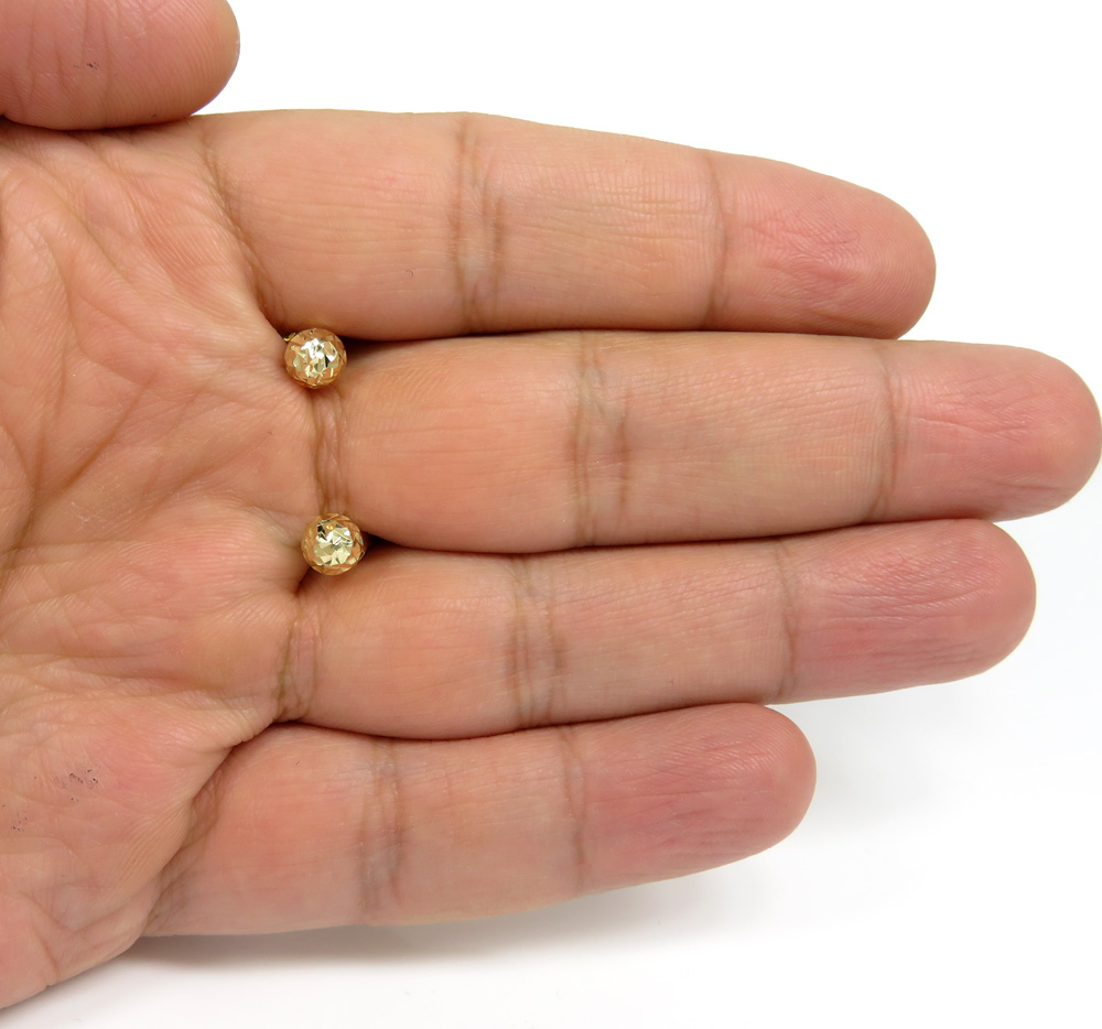 14k yellow gold diamond cut 6mm sphere earrings  - Image 4