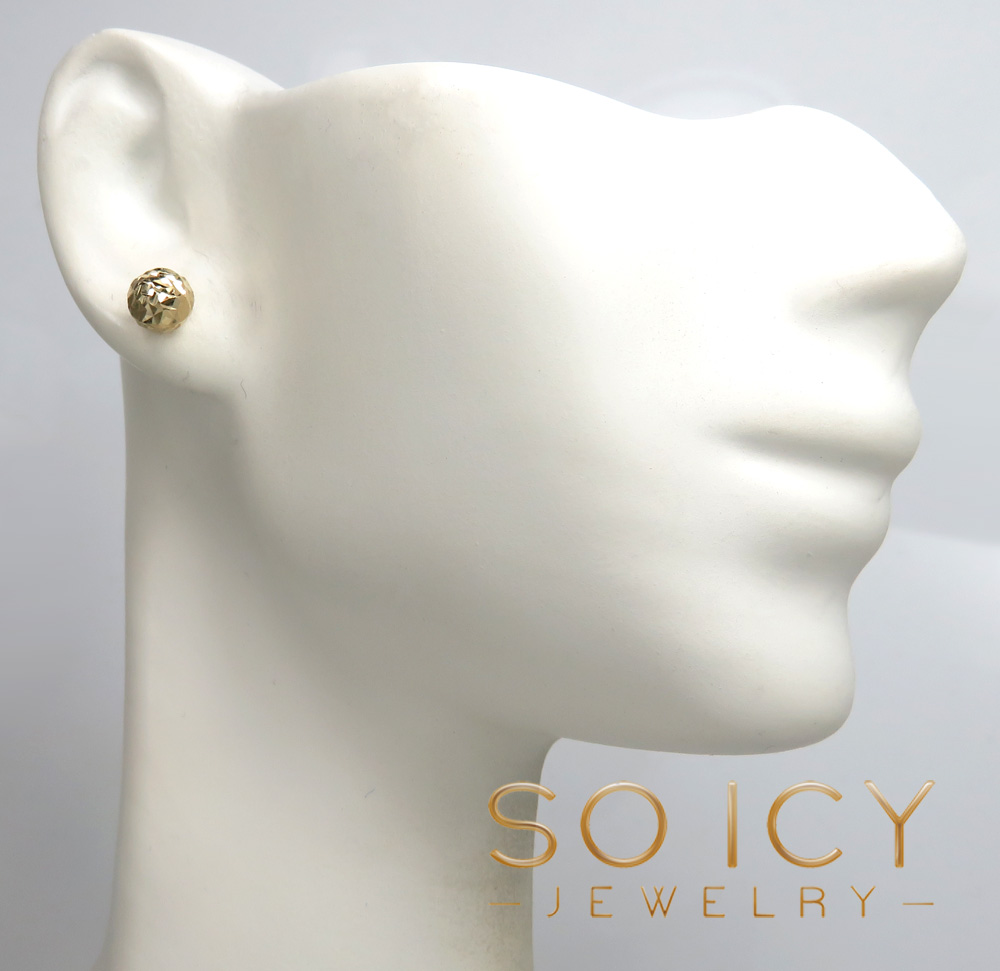 14k yellow gold diamond cut 6mm sphere earrings  - Image 5