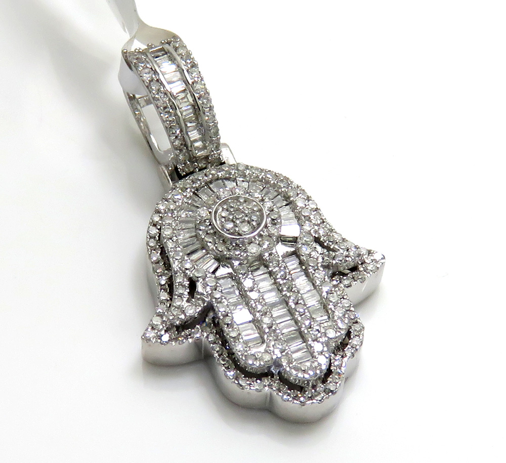 14k gold baguette diamond small double layered hamsa pendant 0.70ct - Image 7