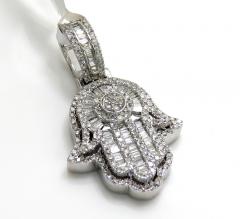 14k gold baguette diamond small double layered hamsa pendant 0.70ct