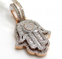 14k gold baguette diamond small double layered hamsa pendant 0.70ct