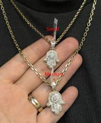 14k gold baguette diamond small double layered hamsa pendant 0.70ct