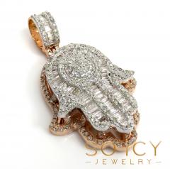 14k gold baguette diamond small double layered hamsa pendant 0.70ct