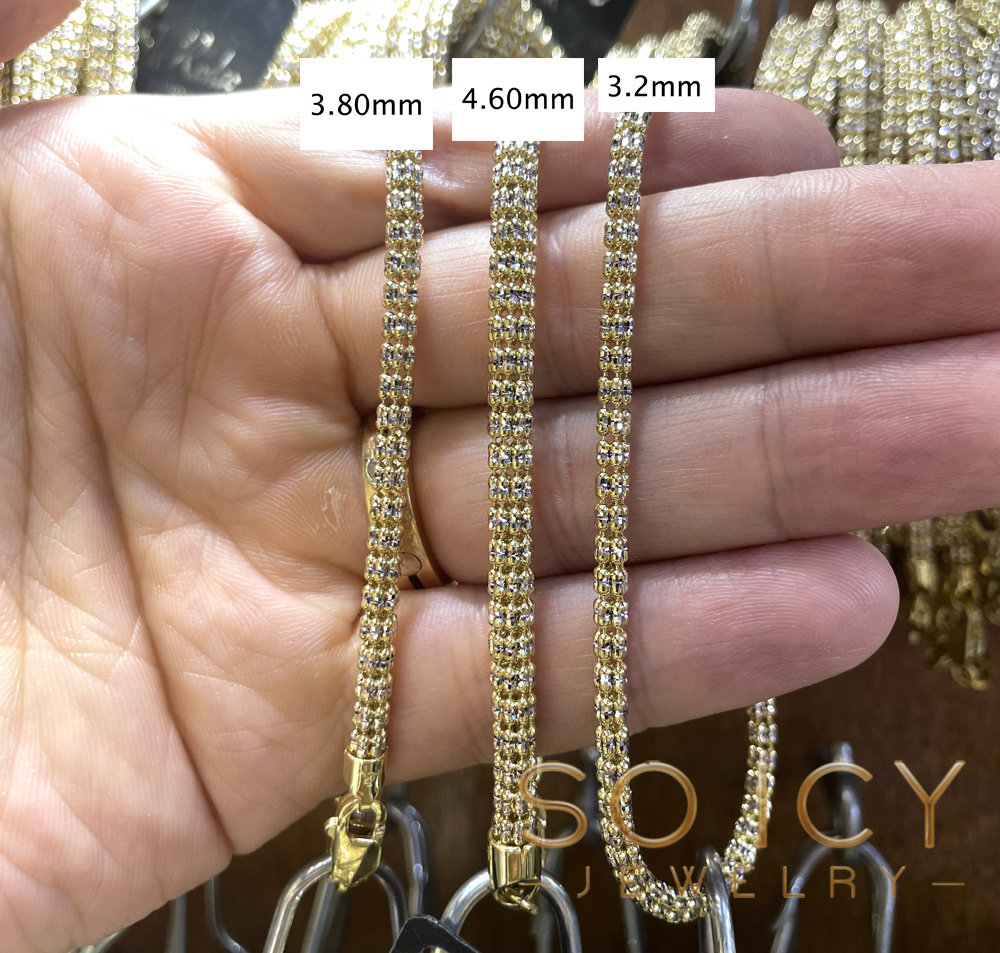 10k two tone gold diamond cut ice link bracelet 8.5