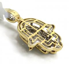 14k two tone gold baguette diamond medium double layered hamsa pendant 1.06ct
