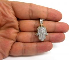 14k two tone gold baguette diamond medium double layered hamsa pendant 1.06ct