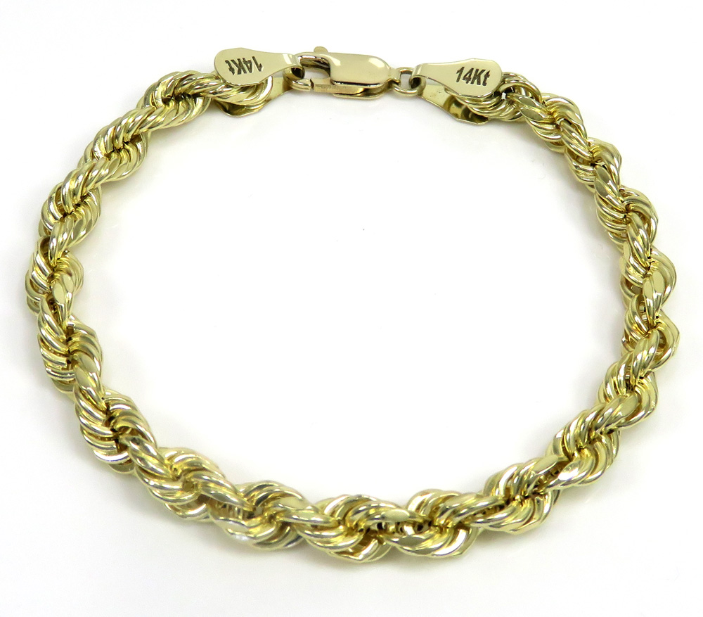 14k yellow gold hollow rope bracelet 8.50 inches 6.50mm - Image 2