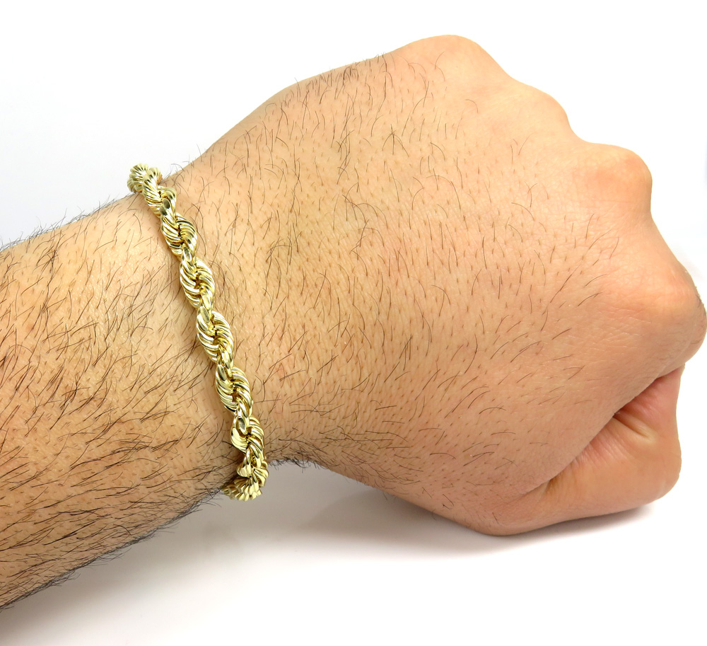 14k yellow gold hollow rope bracelet 8.50 inches 6.50mm - Image 5