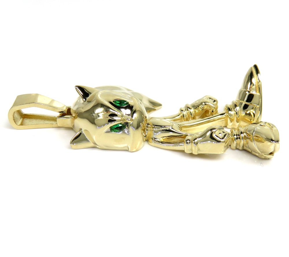 14k yellow gold sonic the hedgehog green eyes cz pendant 0.10ct