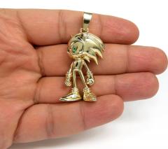 14k yellow gold sonic the hedgehog green eyes cz pendant 0.10ct