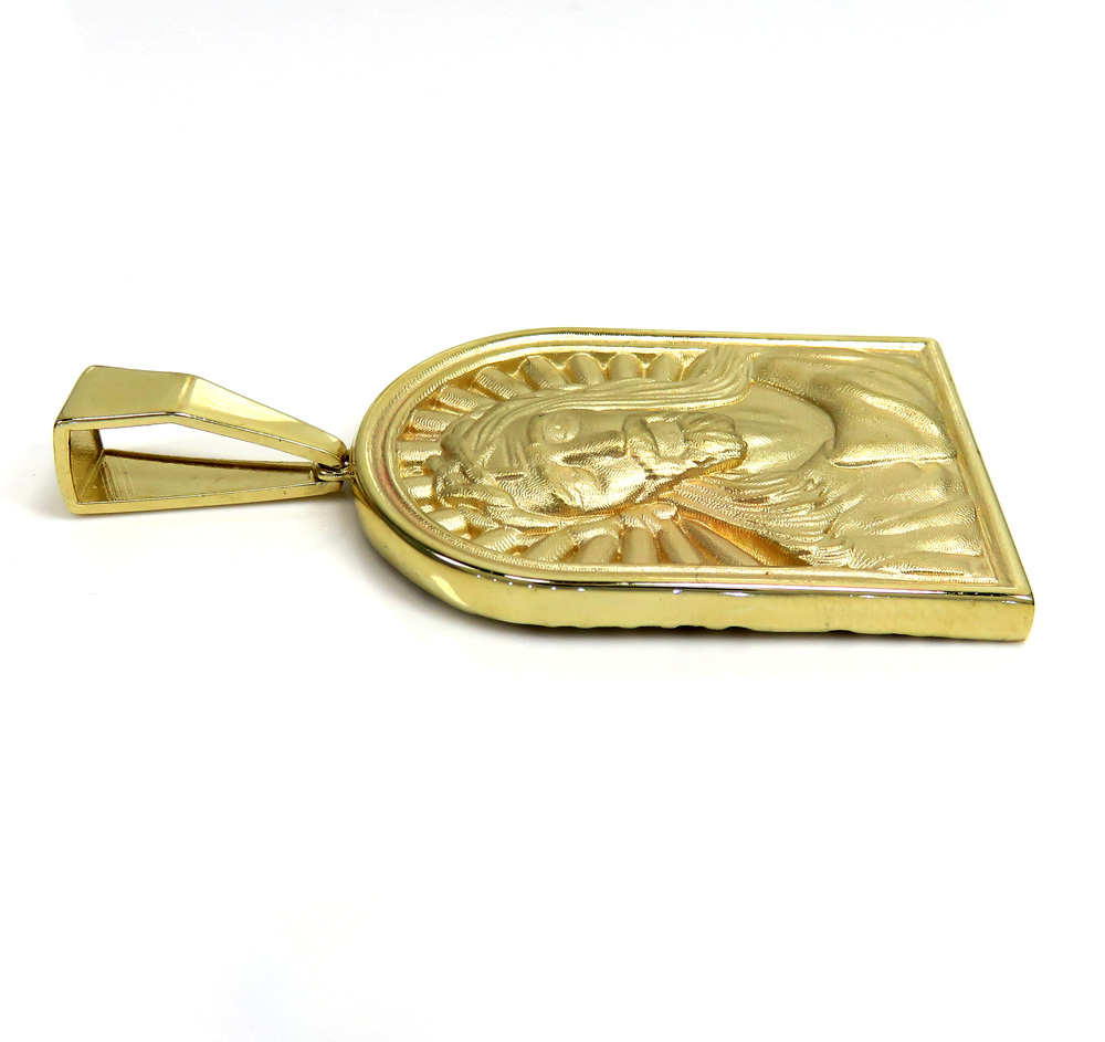 10k yellow gold matte cathedral jesus pendant 