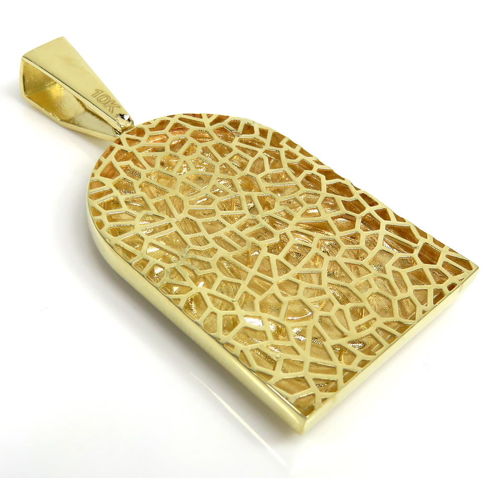 10k yellow gold matte cathedral jesus pendant 