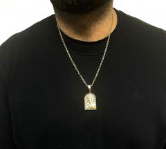 10k yellow gold matte cathedral jesus pendant 