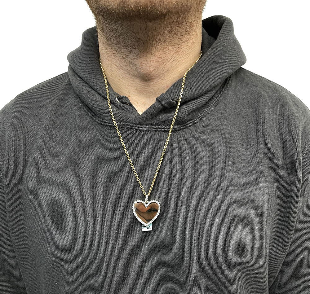 10k yellow gold diamond medium heart picture pendant 1.35ct - Image 6