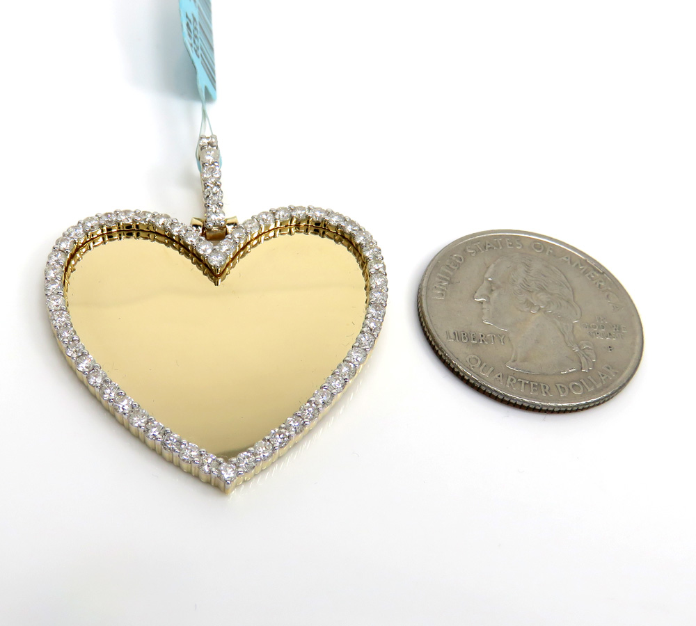 14k yellow gold diamond large heart picture pendant 1.83ct