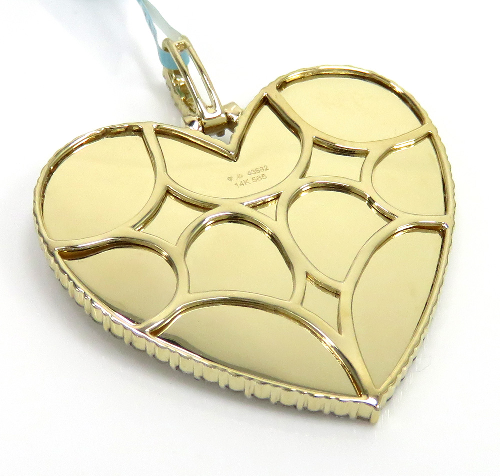 14k yellow gold diamond large heart picture pendant 1.83ct