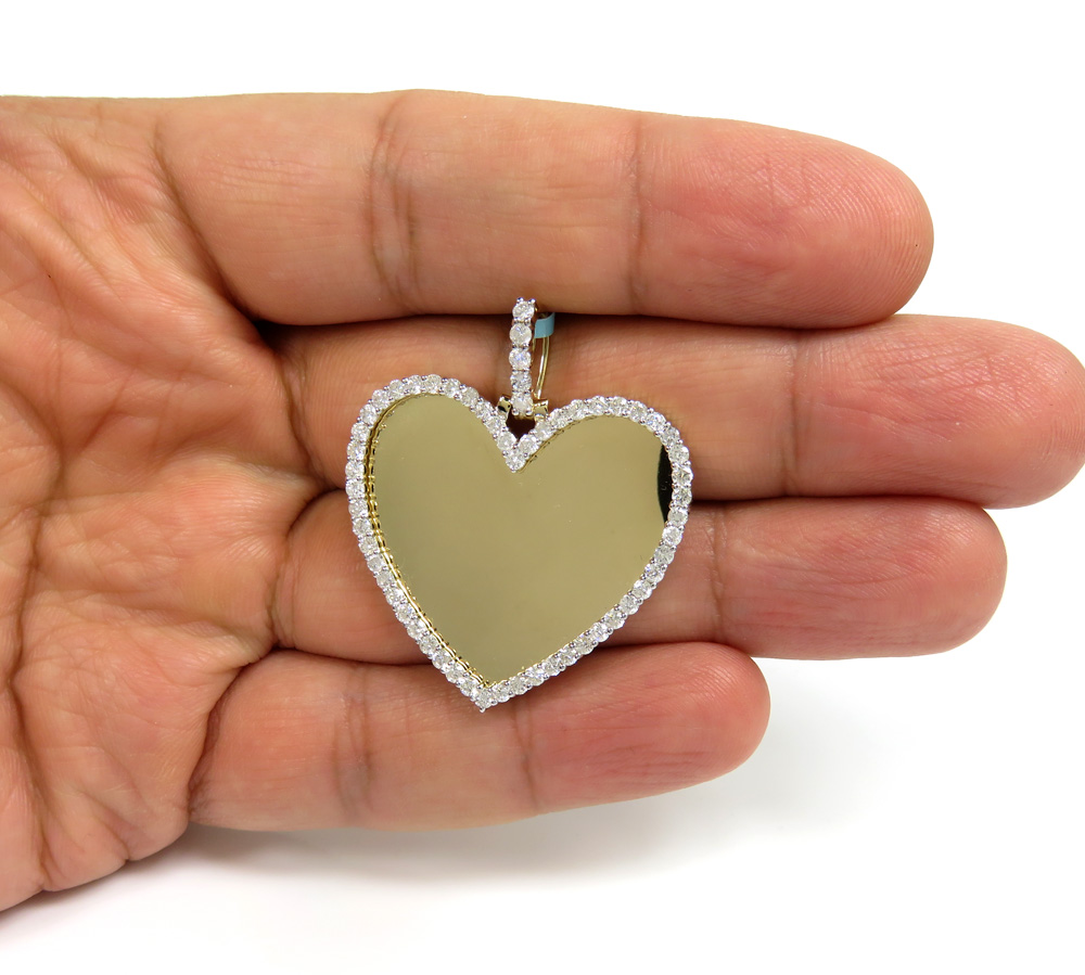 14k yellow gold diamond large heart picture pendant 1.83ct