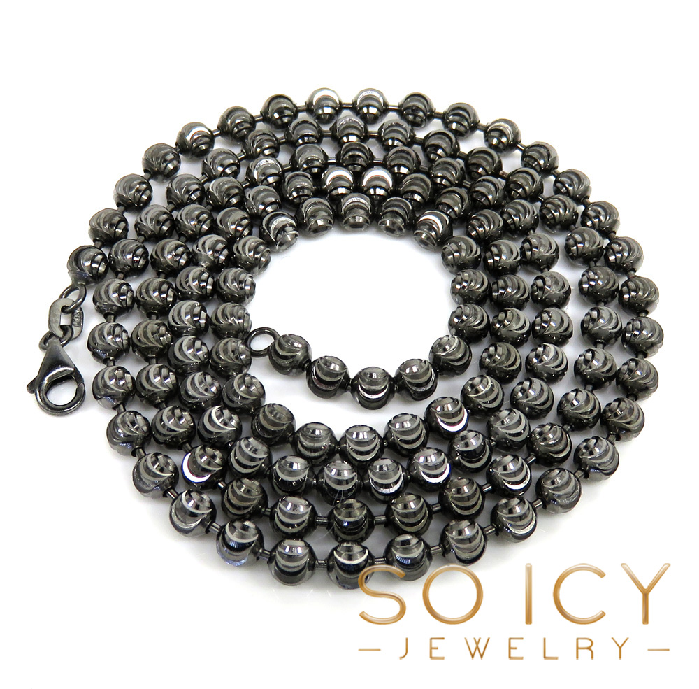 10k black gold moon cut bead link chain 20-26 inch 4mm - Image 2