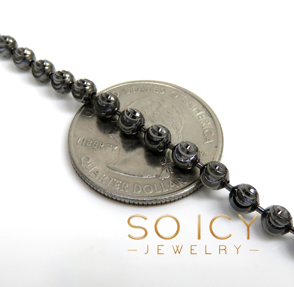 10k black gold moon cut bead link chain 20-26 inch 4mm - Image 3