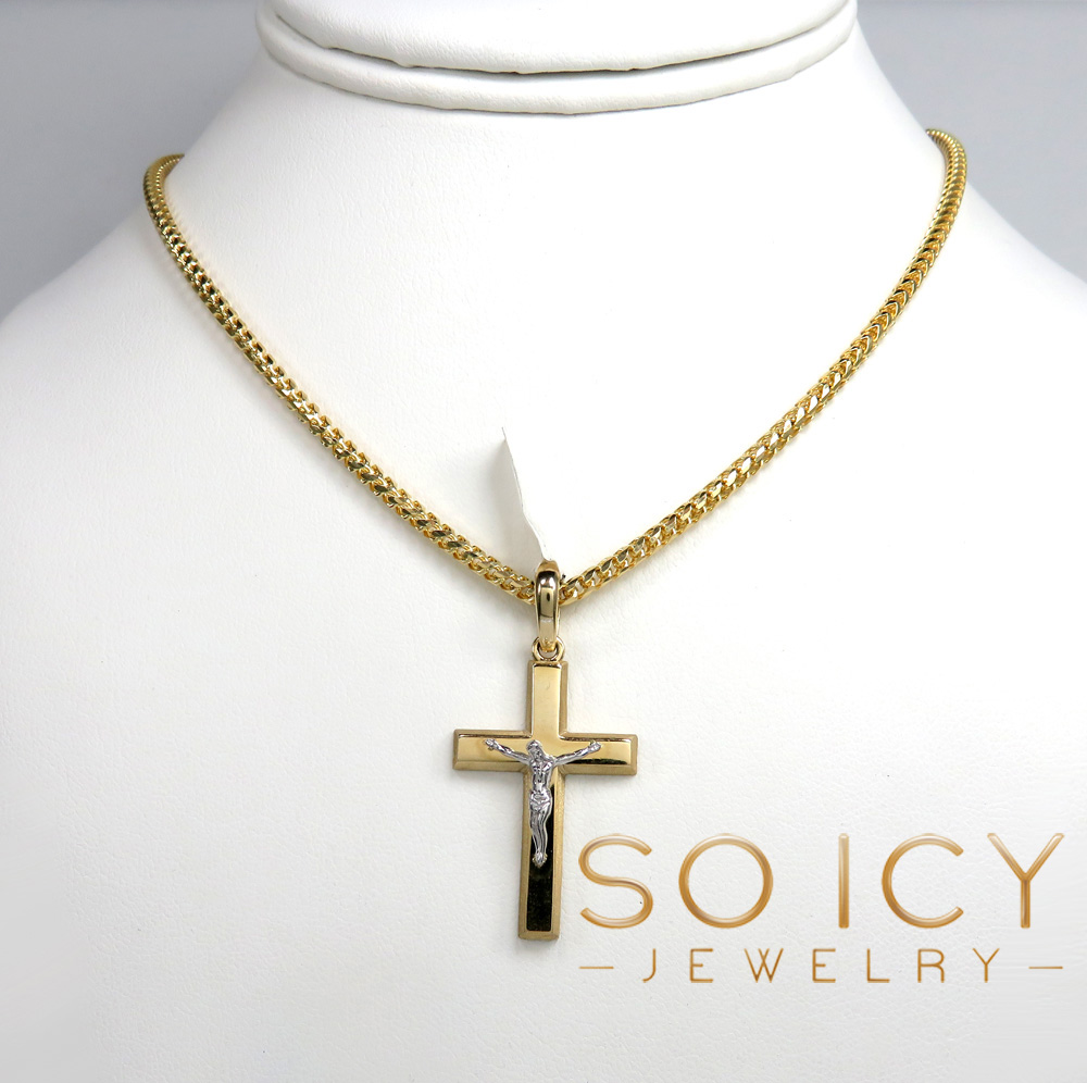 14k two tone gold brick italian jesus cross pendant - Image 5