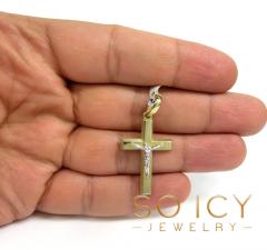 14k two tone gold brick italian jesus cross pendant