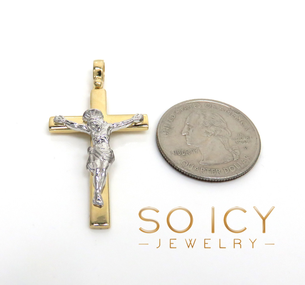 14k two tone fancy italian jesus cross pendant