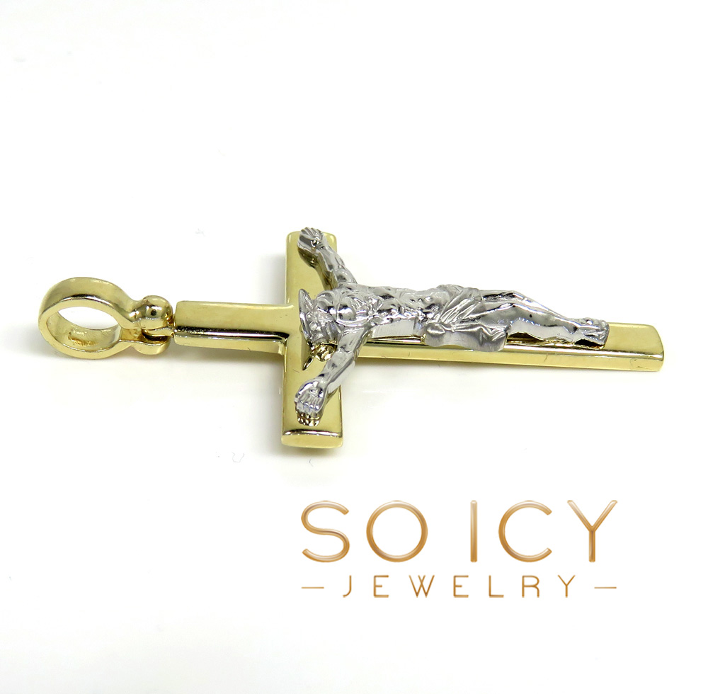 14k two tone fancy italian jesus cross pendant