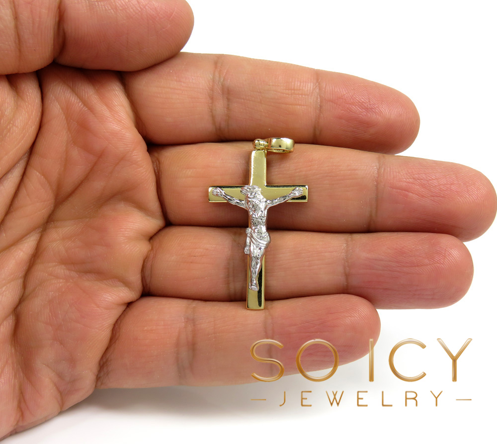 14k two tone fancy italian jesus cross pendant - Image 5