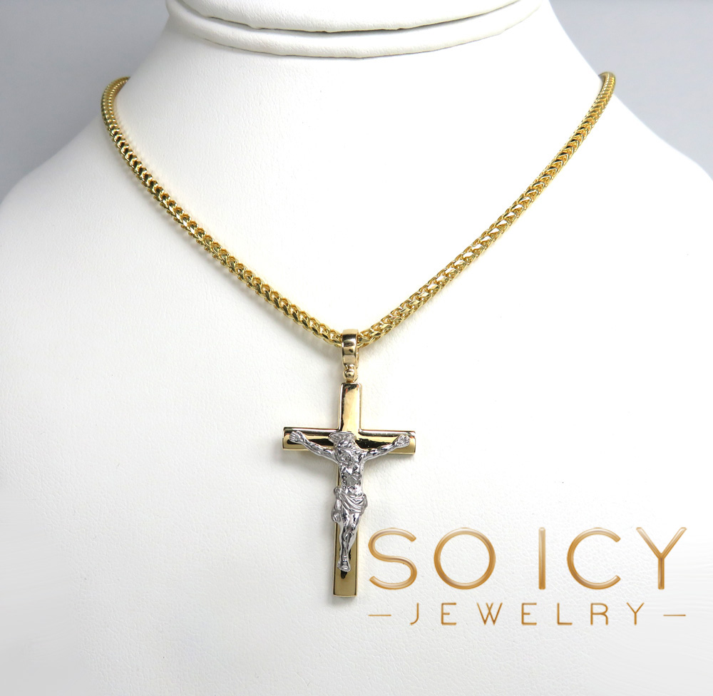 14k two tone fancy italian jesus cross pendant