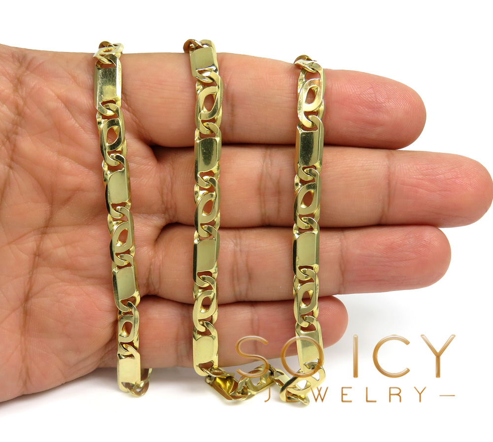 14k yellow gold solid tiger eye link chain 24-26