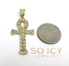 10k yellow gold small hollow diamond cut cuban ankh cross 