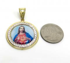 14k two tone gold round halo medium picture pendant 
